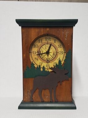 Rustic Moose Wall Clock - Green and Brown
